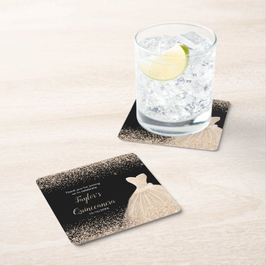 Quinceanera Champagne Faux Glitter Kartonnen Onderzetters (Insitu)