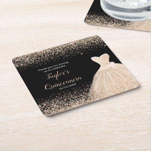 Quinceanera Champagne Faux Glitter Kartonnen Onderzetters (Schuin)