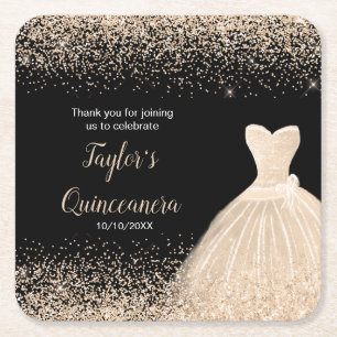 Quinceanera Champagne Faux Glitter Kartonnen Onderzetters
