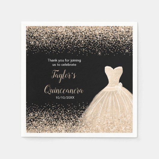 Quinceanera Champagne Faux Glitter Servet (Voorkant)