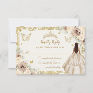 Quinceañera Champagne Floral Jurk Prinses Goud RSVP Kaartje