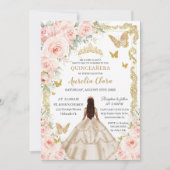 Quinceañera Champagne  Goud Blush Bloemen Kaart (Voorkant)