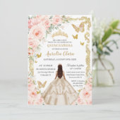 Quinceañera Champagne  Goud Blush Bloemen Kaart (Staand voorkant)