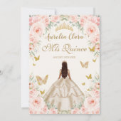 Quinceañera Champagne  Goud Blush Bloemen Kaart (Achterkant)