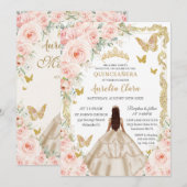 Quinceañera Champagne  Goud Blush Bloemen Kaart (Voorkant / Achterkant)