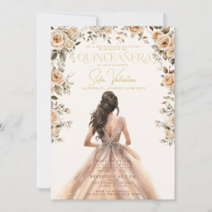 Quinceañera Champagne Gouden Jurk Brunette Prinses Kaart