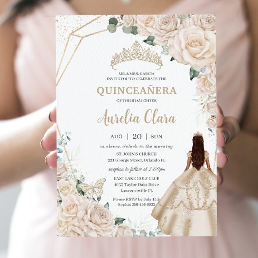 Quinceanera Champagne Ivoor Bloemen Jurk Prinses Kaart