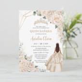 Quinceanera Champagne Ivoor Bloemen Jurk Prinses Kaart (Staand voorkant)