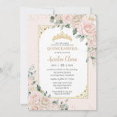 Quinceañera Champagne Ivoor Blush Bloemen Goud Kaart (Voorkant)