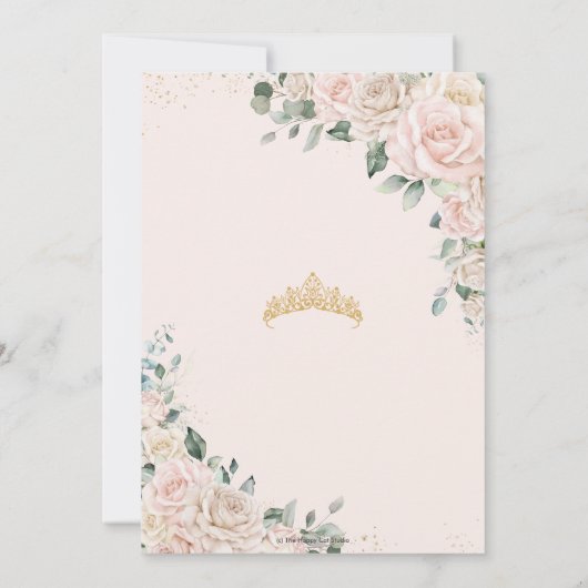 Quinceañera Champagne Ivoor Blush Bloemen Goud Kaart (Achterkant)