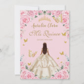 Quinceañera Champagne Roze Bloemen Goud Kaart (Achterkant)