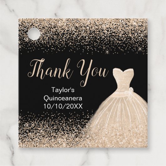 Quinceanera Champagne Witte Jurk Faux Glitter Bedankjes Labels (Voorkant)