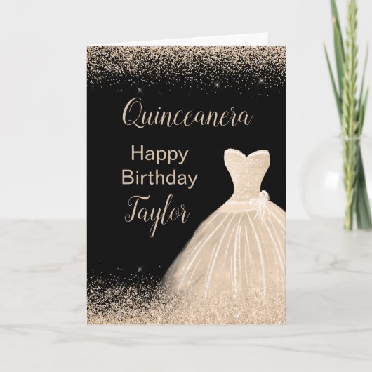 Quinceanera Champagne Witte Jurk Faux Glitter Kaart (Voorkant)