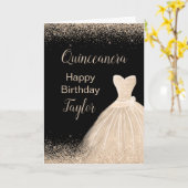 Quinceanera Champagne Witte Jurk Faux Glitter Kaart (Gele Bloem)