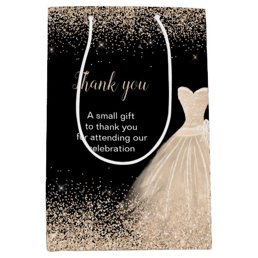 Quinceanera Champagne Witte Jurk Faux Glitter Medium Cadeauzakje (Voorkant)