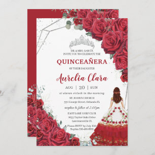 Quinceañera Charro Dress Red Roses Floral Silver Kaart
