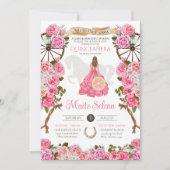 Quinceanera Charro Elegant Pink Rose Birthday Kaart (Voorkant)