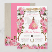 Quinceanera Charro Elegant Pink Rose Birthday Kaart (Voorkant / Achterkant)