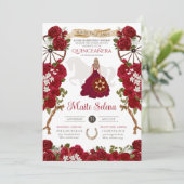 Quinceanera Charro Elegant Red Rose Western Rustis Kaart (Staand voorkant)