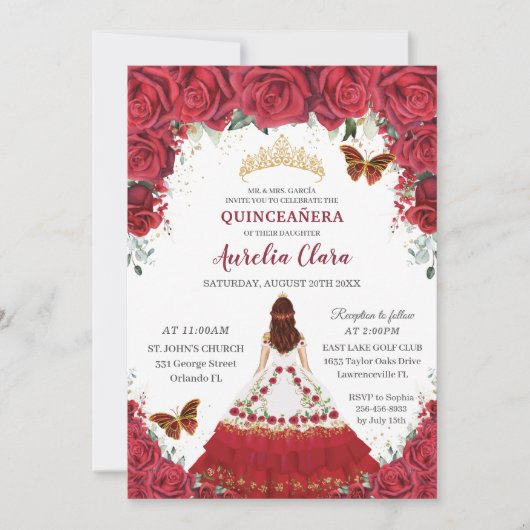 Quinceañera Charro Red Floral Princess Hoefijzer Kaart (Voorkant)