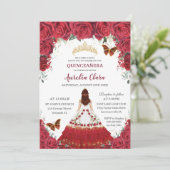 Quinceañera Charro Red Floral Princess Hoefijzer Kaart (Staand voorkant)