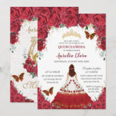 Quinceañera Charro Red Floral Princess Hoefijzer Kaart (Voorkant / Achterkant)