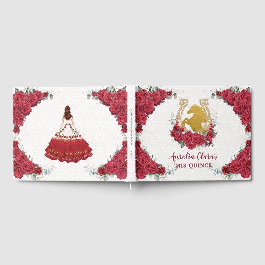 QUINCEAÑERA Charro Red Roses Floral Horse Princess Gastenboek (Volledig)
