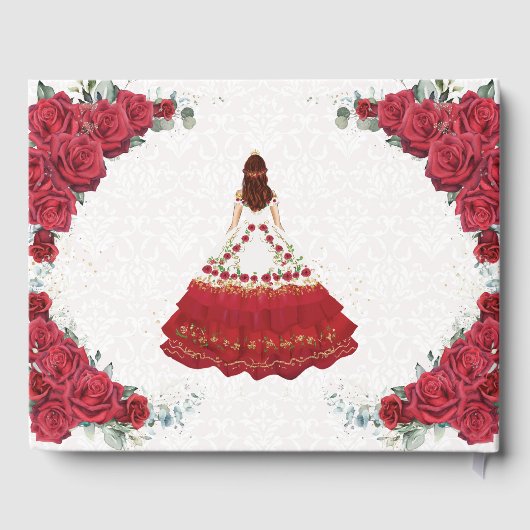QUINCEAÑERA Charro Red Roses Floral Horse Princess Gastenboek (Achterkant)
