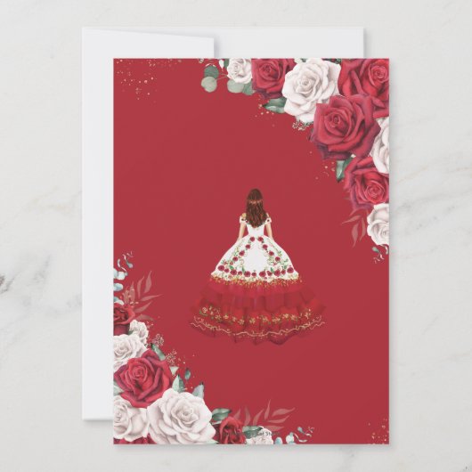 Quinceañera Charro Rood Wit Rozen Bloemen Goud Kaart (Achterkant)