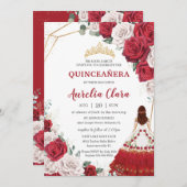 Quinceañera Charro Rood Wit Rozen Bloemen Goud Kaart (Voorkant / Achterkant)