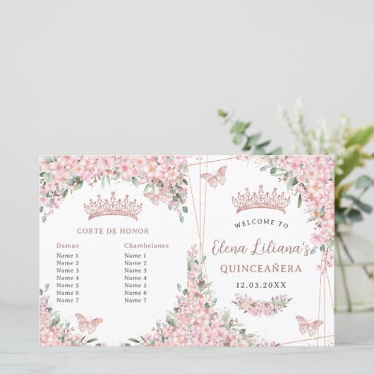 Quinceañera Cherry Blossoms Roos Gold Programma (Staand voorkant)