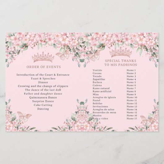 Quinceañera Cherry Blossoms Roos Gold Programma