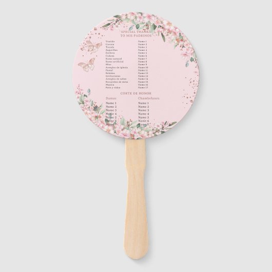 Quinceañera Cherry Blossoms Roos Gold Programma Handwaaier (Achterkant)