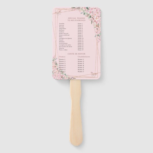 Quinceañera Cherry Blossoms Roos Gold Programma Handwaaier (Achterkant)