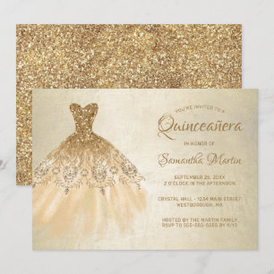 Quinceanera Chic Gold-uitgang op Gold Party Kaart