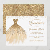 Quinceanera Chic Gouden Jurk Glitter Wit Feest In Kaart (Voorkant / Achterkant)