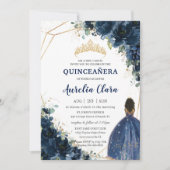 Quinceañera Chic Navy Blauw Bloemen Bruin Prinses Kaart (Voorkant)