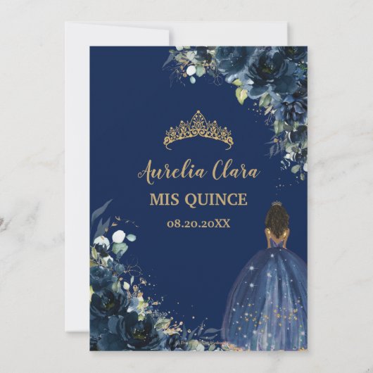 Quinceañera Chic Navy Blauw Bloemen Bruin Prinses Kaart (Achterkant)