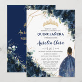 Quinceañera Chic Navy Blauw Bloemen Bruin Prinses Kaart (Voorkant / Achterkant)