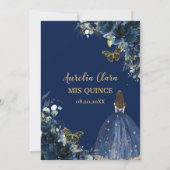 Quinceañera Chic Navy Blue Floral Princess Crown Kaart (Achterkant)