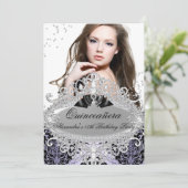 Quinceanera Chic Paars Damask Diamond Jewel Kaart (Staand voorkant)