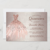 Quinceanera Chic Roos Gouden Glitter Dress Party Kaart (Voorkant)