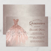 Quinceanera Chic Roos Gouden Glitter Dress Party Kaart (Voorkant / Achterkant)