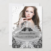 Quinceanera Chic Silver Damask Diamond Jewel Kaart (Voorkant)