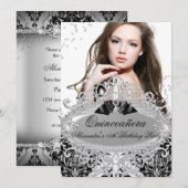 Quinceanera Chic Silver Damask Diamond Jewel Kaart (Voorkant / Achterkant)