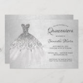 Quinceanera Chic Silver Dress over Silver Party Kaart (Voorkant / Achterkant)
