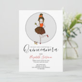 Quinceanera Chica en vestido de fiesta invitación Kaart (Staand voorkant)