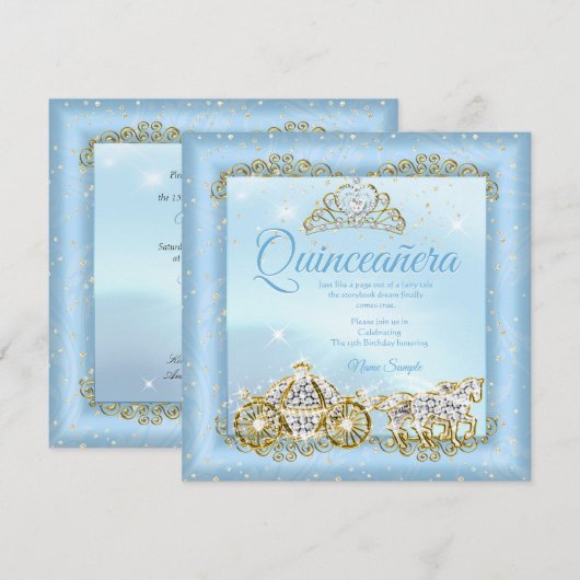 Quinceanera Cinderella Blue-sprookje Carriage 2 Kaart (Voorkant / Achterkant)