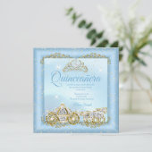 Quinceanera Cinderella Blue-sprookje Carriage 2 Kaart (Staand voorkant)