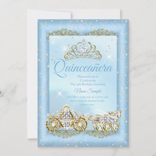 Quinceanera Cinderella Blue-sprookje Carriage Kaart (Voorkant)